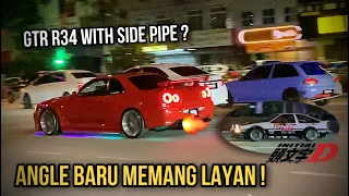 Nissan GTR R34 & Toyota AE86 in action, gigih record dua angle, LAYAN 🔥🔥 | Malam minggu Kuantan