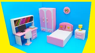 DIY Miniature Dollhouse how to make barbie doll house using cardboard |  Bedroom #5