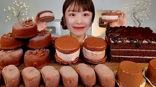 ASMR 초코특집! 아이스크림 마카롱 케이크 푸딩 리얼먹방 :) Chocolate dessert, Ice cream, macaron, cake, pudding MUKBANG