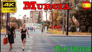 Murcia, Spain, Plaza Circular - 4k UHD 60fps -walking tour- with Subtitles