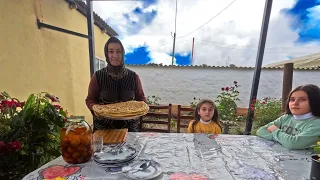 Cooking afarar with pumpkin and onions. Lezgin cuisine