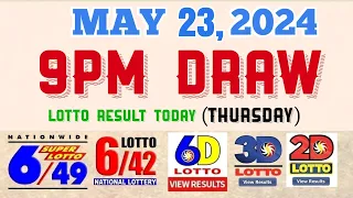 Lotto Result Today 9pm draw May 23, 2024 6/49 6/42 6D Swertres Ez2 PCSO#lotto