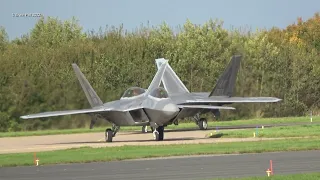 Insane !! Afterburner Take Off USAF Stealth F-22 Raptors to Lask Leeuwarden Airbase EHLW 19 Okt 2022