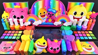Pinkfong & Baby Shark Rainbow Slime Mixing Random Cute, shiny things into slime #ASMR #slimevideos