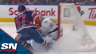 Oilers' Connor McDavid Goes Wide On Lightning's Ian Cole And Buries Own Rebound For Go-Ahead Goal