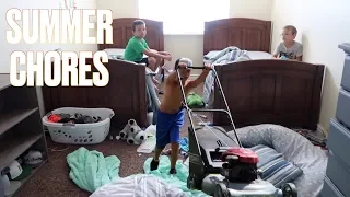 GETTING KIDS TO DO SUMMER CHORES | CLEANING BEDROOMS, DISHES, CARS, MOWING LAWN | KIDS SUMMER CHORES