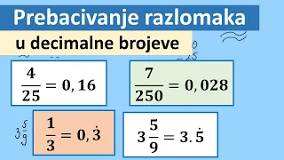 Prebacivanje razlomka u decimalan broj zadaci za 5 razred