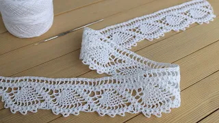 Ажурная КАЙМА крючком МАСТЕР-КЛАСС по вязанию ЛЕНТОЧНОГО КРУЖЕВА Crochet Ribbon Lace Border