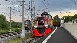 Обкатка нового электровоза ЭМКА2-001 и ВЛ11М-225 с грузовыми вагонами на Щербинском Кольце
