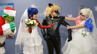 BATALLA DE LAS NOVIAS ¡Ladybug contra Harley Quinn! ¿A quién elegirá Super Cat Noir?