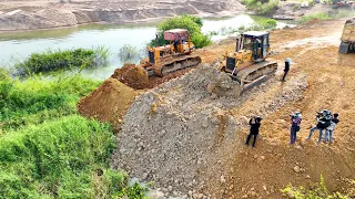 The Big New Project DumpTruck 25TON Transport Soil With DOZER KOMATSU Clearing Land And Push land