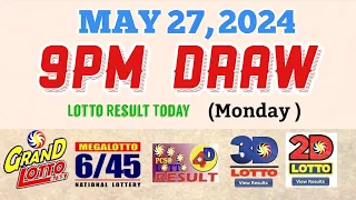 Lotto Result Today 9pm draw May 27, 2024 6/55 6/45 4D Swertres Ez2 PCSO#lotto