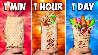 1 Minute vs 1 Hour vs 1 Day Shawarma , Hot Dog , Chips , Burger , Takos , Cake , Lasagna ,Onion ring
