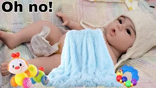 Morning Routine For Baby| Changing Dirty Diaper on Silicone Baby Doll| Name Reveal