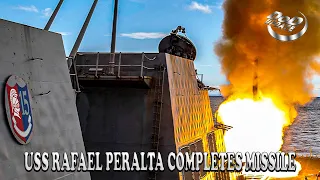 U.S. Navy destroyer USS Rafael Peralta completes missile reload in Australia