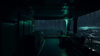 🔴A cargo ship goes out to sea in heavy rain at night - Relax and sleep in your cabin