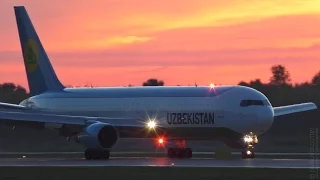 Uzbekistan Boeing 767-300ER | FANTASTIC SUNSET | Evening landing at St. Petersburg airport