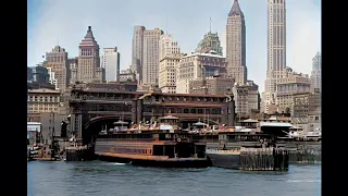 Spectacular New York, Lower Manhattan Waterfront in the 1930's in color! [AI enhanced & colorized]