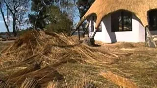 Thatching a roof in Zambia