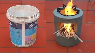 wood stoves, cement and plastic buckets - how to make wood stoves