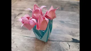 How To Make Paper Tulip | Origami | Easy Paper Flowers | Оригами |Тюльпан Из Бумаги