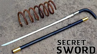 FORGING A SECRET CANE SWORD FROM RUSTED COIL SPRING!