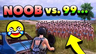NOOB with PAN vs. 99 BOTS in PUBG Mobile... (Noob Funny Moments) 🤣🤣