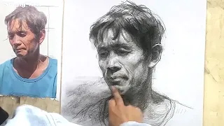 Portrait drawing demonstration with pencil