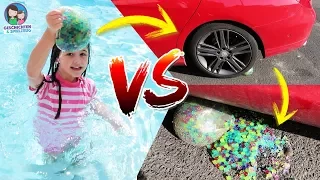 EXPERIMENT! Auto fährt über WUBBLE BUBBLE mit Orbeez Wasserperlen - Geschichten und Spielzeug