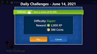 Microsoft Solitaire Collection | TriPeaks - Expert | June 14, 2021 | Daily Challenges