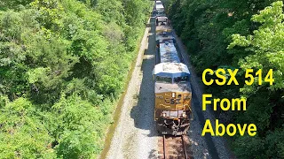 CSX 514 - 201 Car Monster Freight from Above with 722, 35, 36, 529 in Cullman