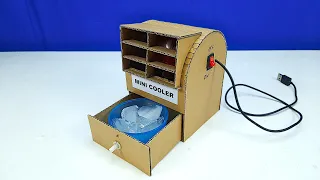 How to make a Mini Cooler from Cardboard - DIY mini Air Cooler at Home - Homemade Inventions