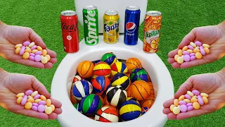 Basketball VS Football, Cola Zero, Sprite, Fanta, Pepsi, Yedigün and Fruity Mentos in the toilet