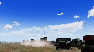 Massive MLRS (BM-21 grad, BM-30 Smerch, M270 MLRS) shooting toward a city || ARMA 3 simulator.