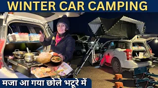 आज बनाए छोले भटूरे 😜 WINTER CAR CAMPING with ROOFTOP TENT in our CAMPER VAN 🛻