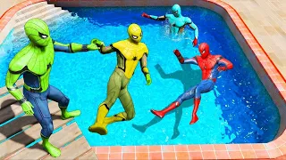 GTA 5 Water Ragdolls Red Team Spiderman vs Green Team Spiderman Jumps/Fails (Euphoria Physics)(EP50)