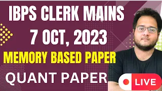 IBPS CLERK Mains 2023 Memory Based Paper Quant | IBPS CLERK Mains Memory Based Paper Quant | Harshal