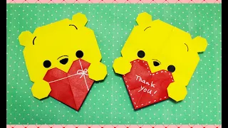 【バレンタイン・折り紙】ハートとプーさん　origami Valentine　heart