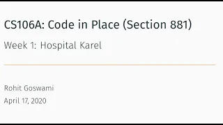 CS106A: Code in Place - Section 881 :: Week 1 (Hospital Karel)