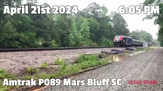 Amtrak P089 SB Engine 331 Mars Bluff SC In The Rain