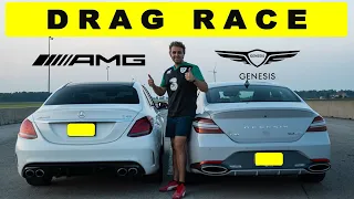 Mercedes-Benz C43 AMG vs Genesis G70 3.3T fight! Roll and Drag Race.