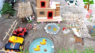 DIY tractor Farm Diorama with  house | fish pond |  swim pool | vechical | animal house |