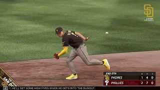 [MLB THE SHOW 23] 0:18 San Diego Padres Ha-Seong Kim's crazy behind back pass defense! 김하성 호수비!