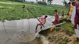 Fishing in rainy day | Huge country fish catching in flood water | Traditional village fishing video