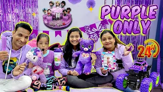 Using Only Purple things for 24 Hours Challenge 💜 | Family Funny Challenge | Cute Sisters