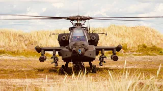 AH-64 Apache helicopter takeoff