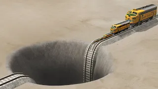 Big & Small Trains vs Giant Pit in BeamNG.Drive