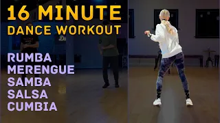 16 Minute Follow Along Dance Workout Back View - Merengue, Cumbia, Salsa, Samba, American Rumba