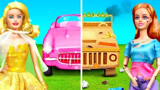 💰RICH VS BROKE💸 BARBIE CARDBOARD MAKEOVER || Cute Tiny Crafts & Transformation Hacks by 123 GO!