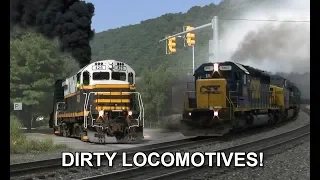 Lots of SMOKE! Dirty Diesel Locomotives Throttling & Blowing Exhaust!